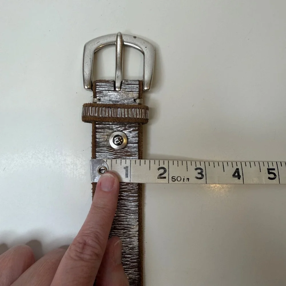 b.belt Leather Belt Womens Silver Brown Textured Handmade Germany 85